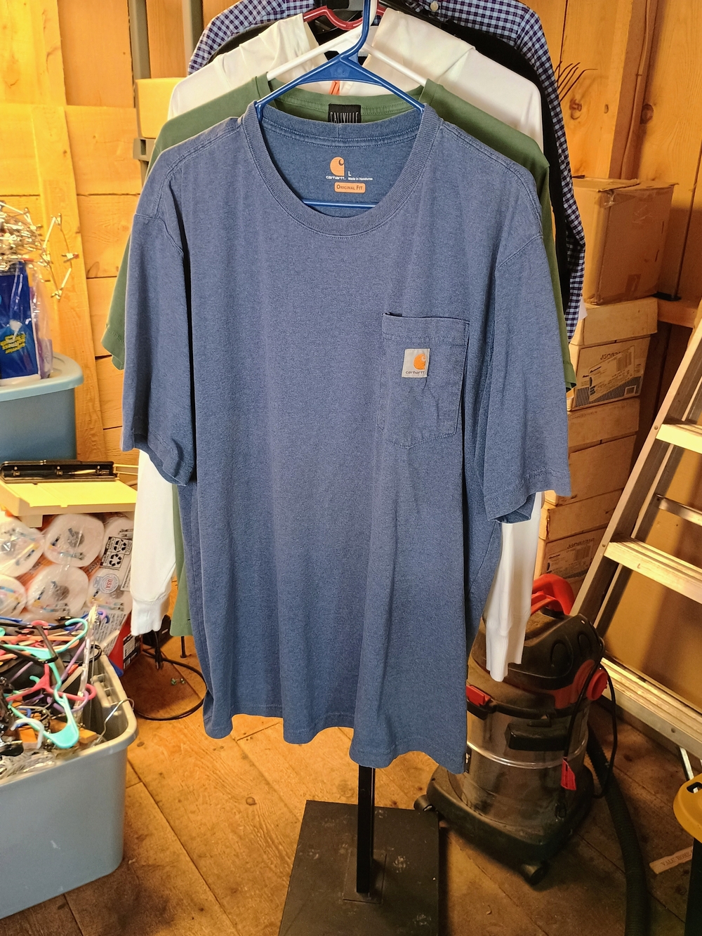 Carhartt Heather Blue Short Sleeve Pocket Tee with Logo Patch Bin 32